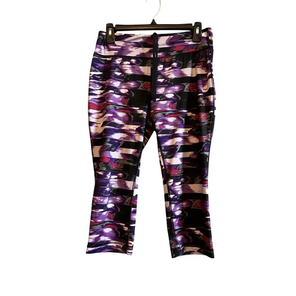 Fitted Crop Leggings Abstract Print Athleisure Activewear Pants - Picture 1 of 4